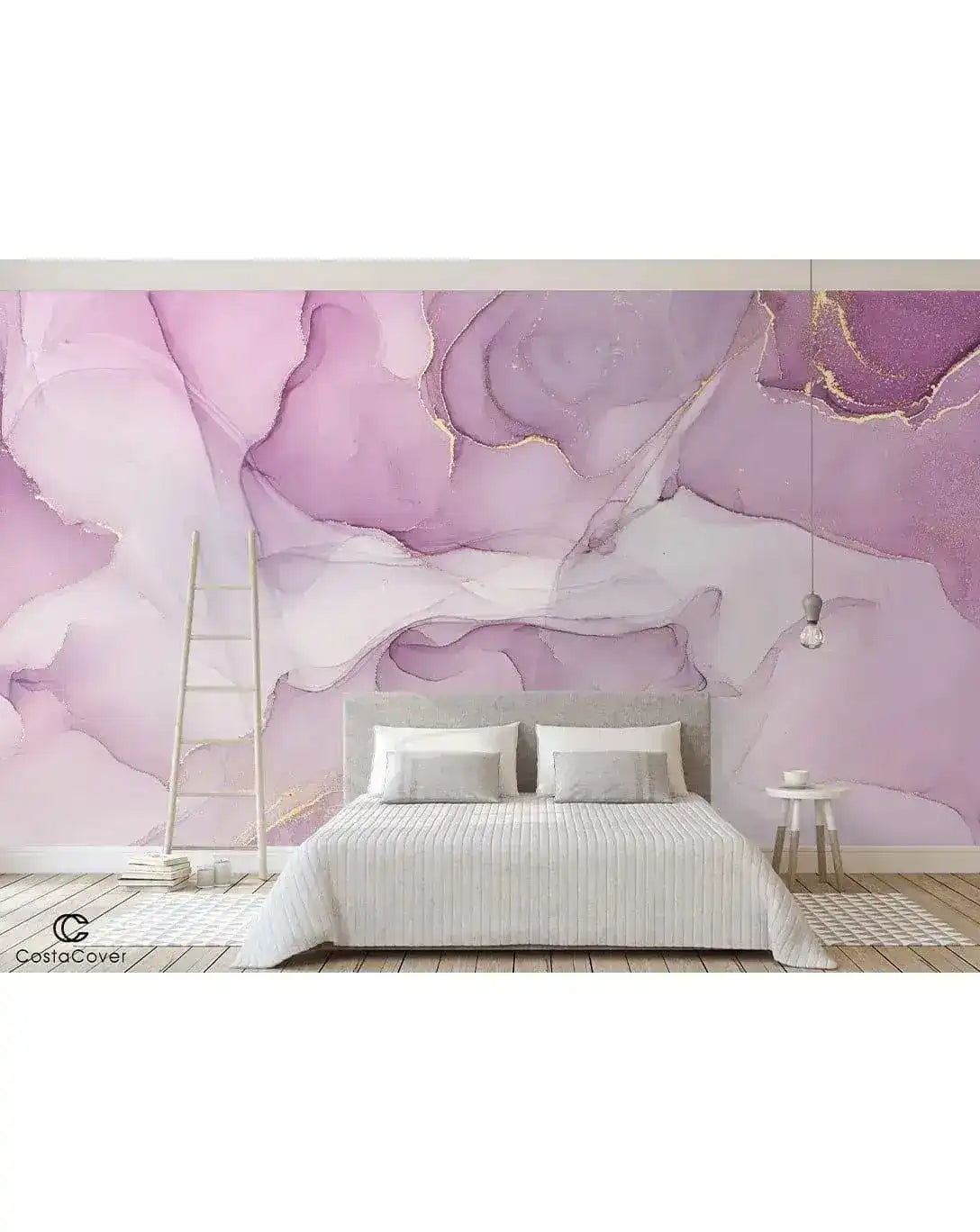 Watercolor Marble Abstract Alcohol Ink Pink White Paint Wall Mural
