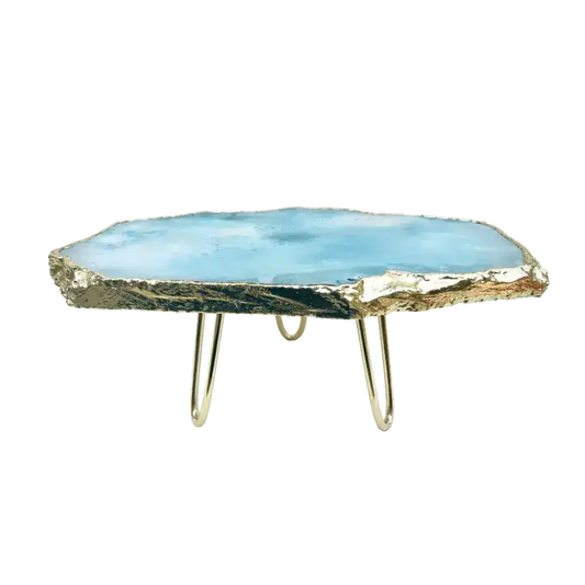 Blue Agate Cake Stand with Brass Legs
