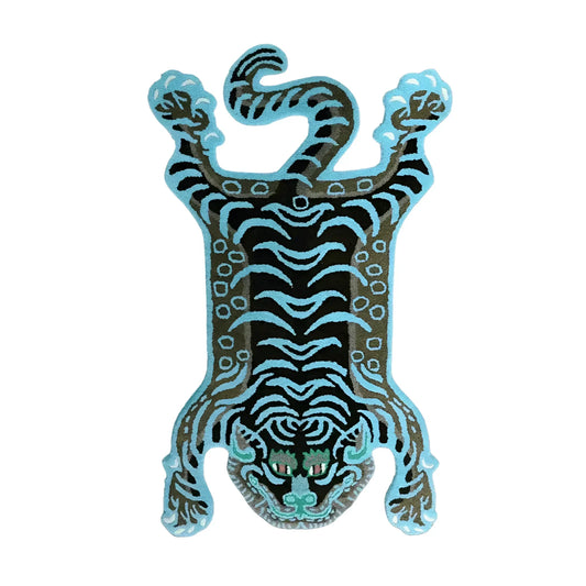 Blue Tibetan Tiger Accent Hand Tufted Wool Rug