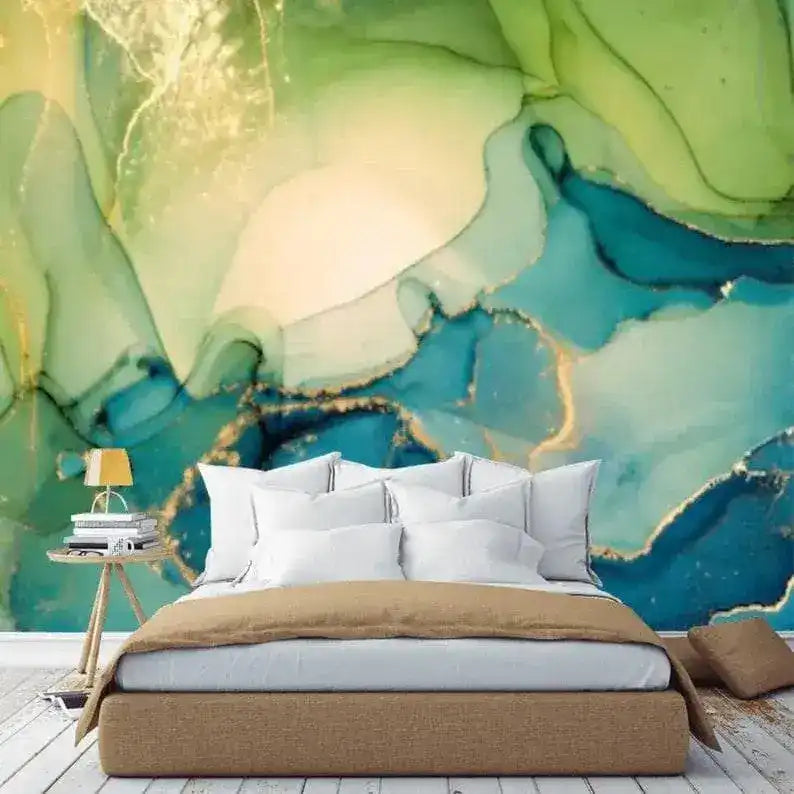 Green and Blue Abstract Watercolor Marble Wallpaper