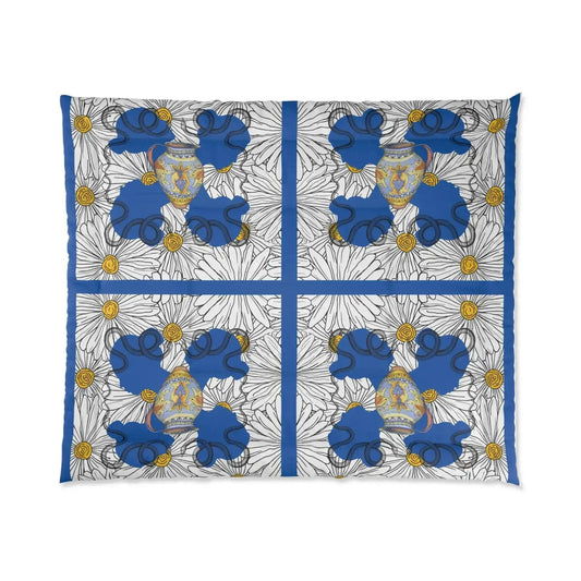 White Daisy Ladies in Blue Comforter